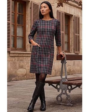 Roman Roman Houndstooth Pocket Shift Dress - Brown