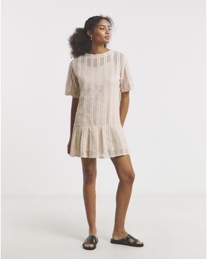 Native Youth Stripe Peplum Dress - Natural