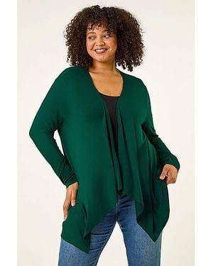 Roman Curve Waterfall Front Cardigan - Green