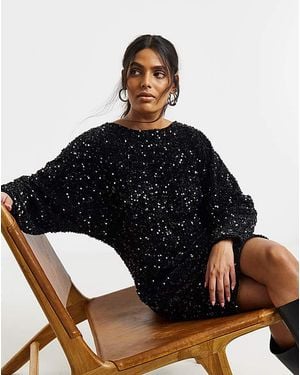 Simply Be Velour Sequin Mini Dress - Black