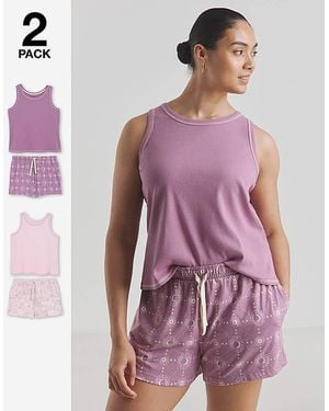 Simply Be Celestial 2 Pack Racer Vest Shortie Set - Purple