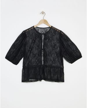 Simply Be Lace Tie Front Top - Black