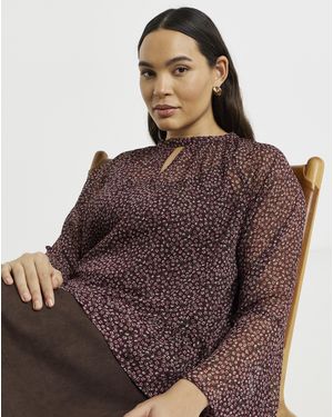 Simply Be Fluted Sleeve Blouse - Brown