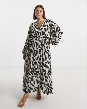 Simply Be Printed Waist Detail Midi Dress - White