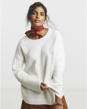 Simply Be Embroidered Floral Knitted Jumper - White