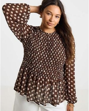 Simply Be Shirred Blouse - Brown