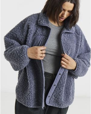 Simply Be Teddy Fleece Nylon Pocket Button Through - Blue