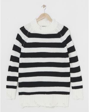 Simply Be Stripe Distressed Longline Jumper - Black