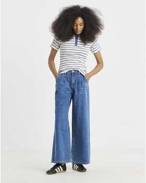 Simply Be Pleat Detail Wide Leg Jeans - Blue