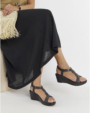JD Williams Sparkly T Bar Wedge Sandal Ex Wide - Black