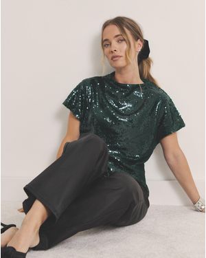 Simply Be Glossy Sequin Cap Sleeve Top - Green