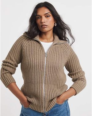 Simply Be Chunky Zip Through Cardigan - Brown
