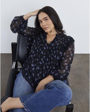 Simply Be Ditsy Tuxedo Detail Blouse - Blue