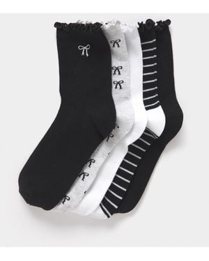 Pretty Secrets 5Pk Bow Ankle Socks - Black
