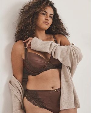 Pretty Secrets Satin & Lace Thong - Brown