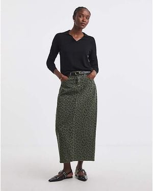 Simply Be Sbe Leopard Denim Midaxi Skirt - Green