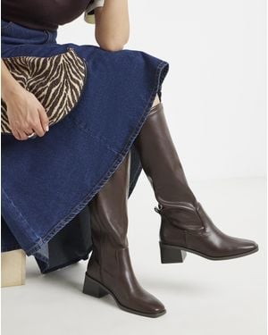 Simply Be Block Heel Knee High Sock Boot Wide S - Brown