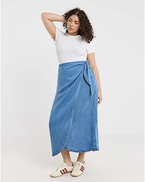 Simply Be Denim Wrap Midi Skirt - Blue