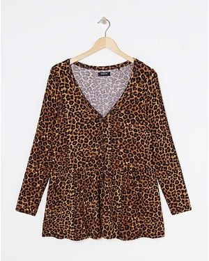 Simply Be Button Front Peplum Longline Top - Brown