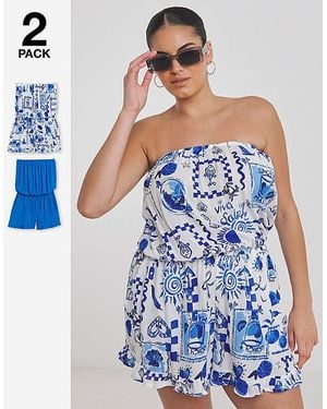 Simply Be 2 Pack Value Beach Playsuits - Blue