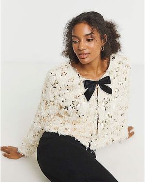 Joanna Hope Faux Fur Sequin Jacket - Natural