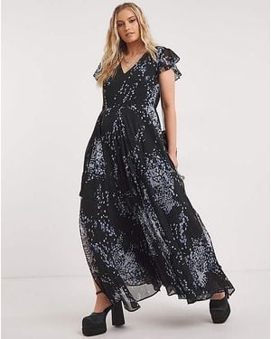 Religion Destiny Angel Sleeve Maxi Dress - Blue