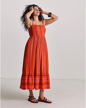 Beach To Beach Jacquard Tie Strap Beach Dress - Red
