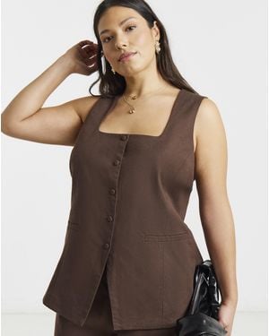 Simply Be Linen Waistcoat - Brown
