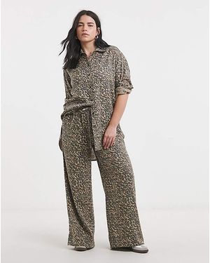 Simply Be Wide Leg Linen Mix Trousers - Multicolour