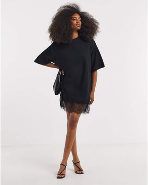 Simply Be Lace Hem T-Shirt Dress - Black