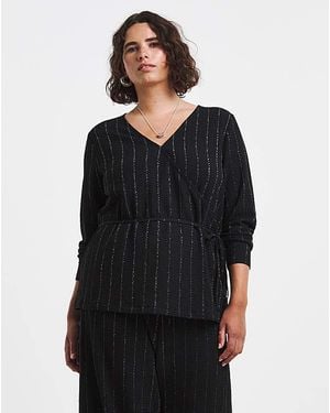 Simply Be Stripe Wrap Over Top - Black