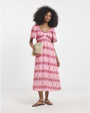 Twisted Wunder Linen Midaxi Dress - Pink