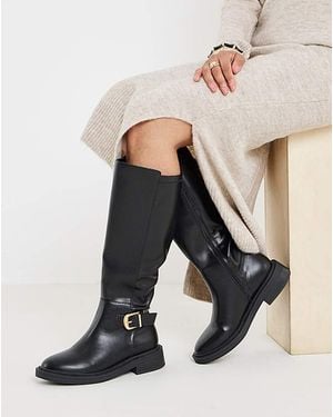 Simply Be Buckle Stretch Knee High Ex Wide Sc - Black