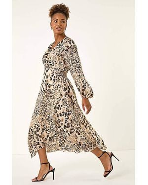 Roman Roman Animal Print Twist Front Dress - White