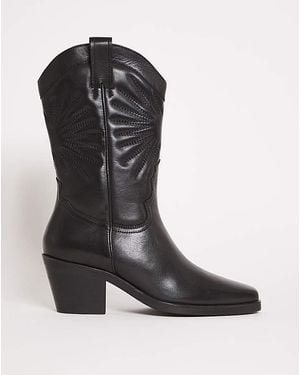 Simply Be Embroidered Western Calf Boots Ex Wide - Black