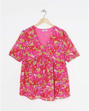 Simply Be Georgette Printed Peplum Blouse - Pink