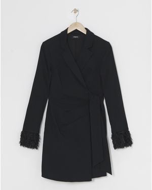Simply Be Bengaline Blazer Dress With Feather Cuff - Black