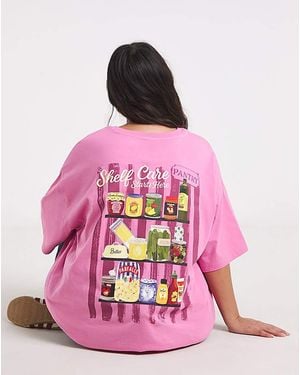 Simply Be Shelf Care Graphic Oversized T-Shirt - Pink