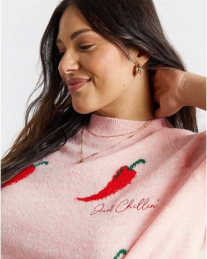 Simply Be Just Chillin' Knitted T- Shirt - Pink