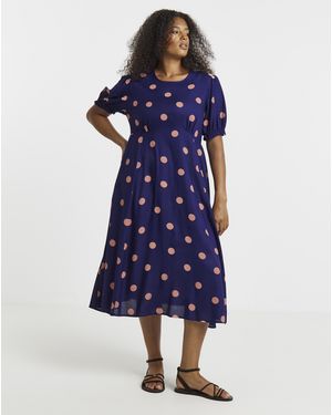 Simply Be Spot Printed Viscose Midi Dress - Blue
