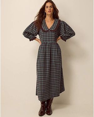 Monsoon Ruby Collar Check Midi Dress - Natural