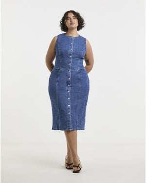 Simply Be Denim Sleeveless Midaxi Dress - Blue
