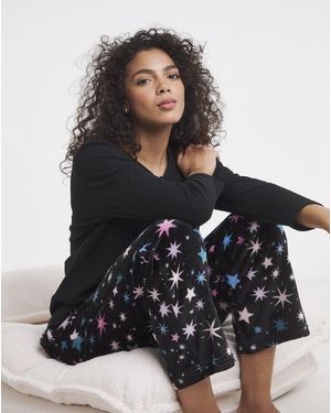 Pretty Secrets Fleece Henley Pj Set - Black