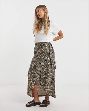 Simply Be Linen Mix Wrap Midi Skirt - Multicolour