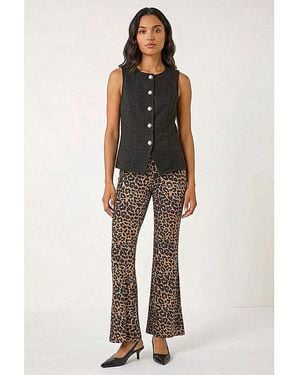 Roman Roman Animal Print Flare Stretch Trouser - Natural