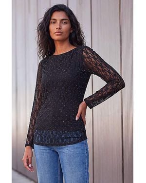 Roman Roman Lace Ruched Top - Blue