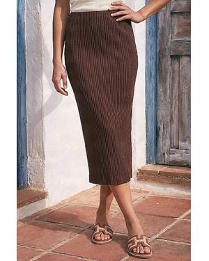 Roman Roman Textured Pencil Stretch Skirt - Brown