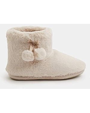 Accessorize Pom Pom Slipper Boots - White