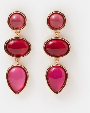 Accessorize Triple Stone Drop Earrings - Pink