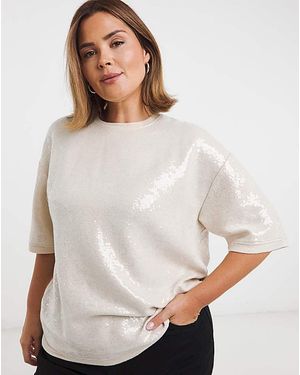 Simply Be Cut & Sew Sequin Top - Natural